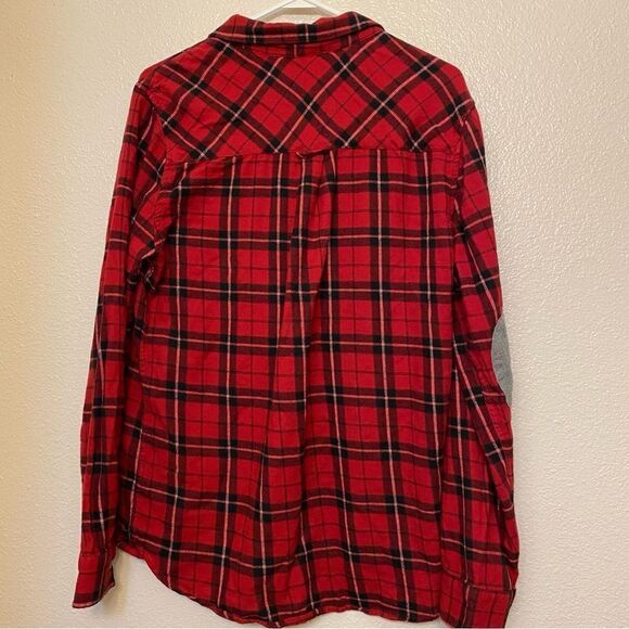 Empyre Zumiez red plaid flannel Cotton button shirts Gray elbow patch M - Picture 8 of 9